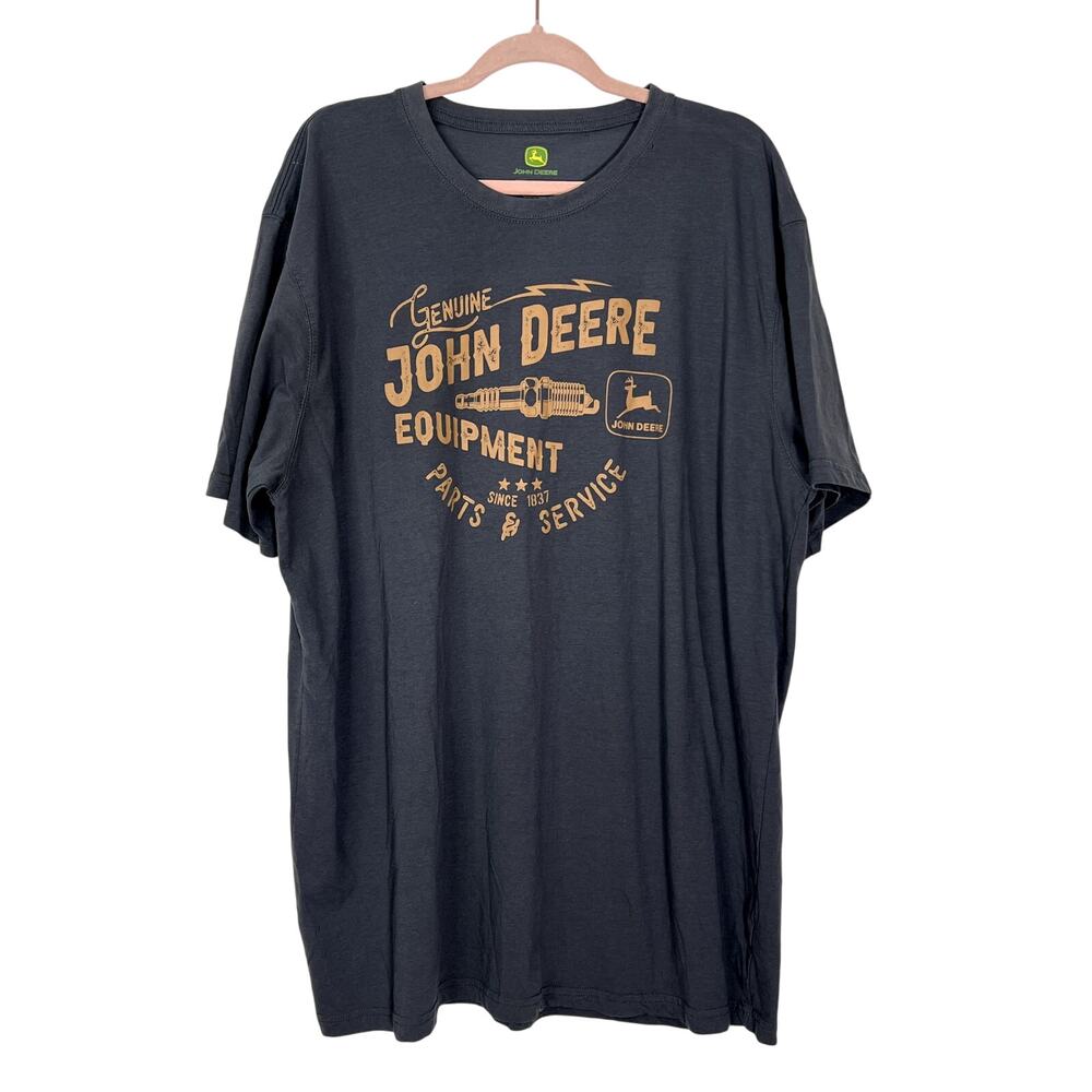Men's John Deere Grey Short Sleeves Graphics Casual Tee T-shirt Top Size 2XL
